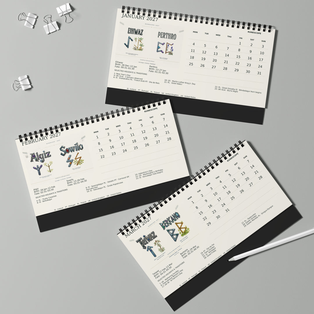 RuneScope 2027 Desk Calendar — Birth & Fate, Holidays & Traditions