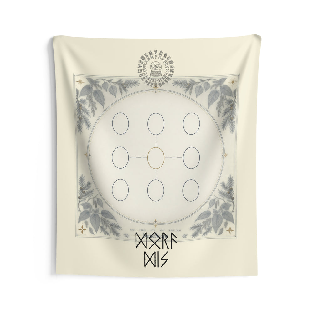 Rune Circle Wall Tapestry — Mystical Norse Rune Grid Tapestry for Home Altar & Meditation