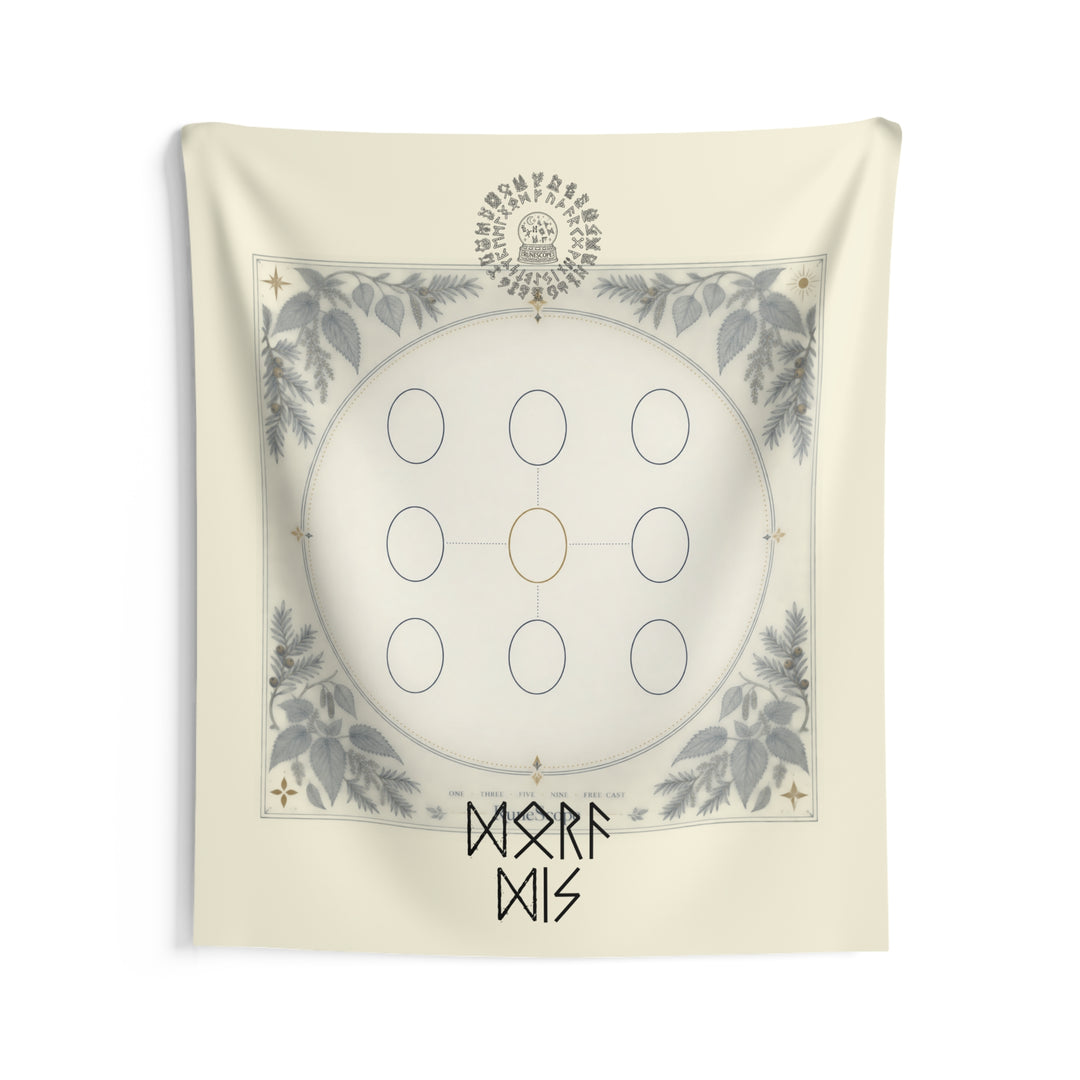 Rune Circle Wall Tapestry — Mystical Norse Rune Grid Tapestry for Home Altar & Meditation