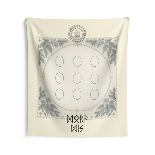 Rune Circle Wall Tapestry — Mystical Norse Rune Grid Tapestry for Home Altar & Meditation