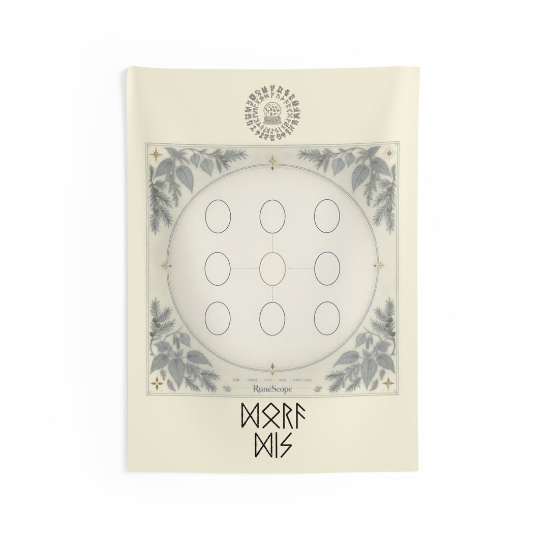 Rune Circle Wall Tapestry — Mystical Norse Rune Grid Tapestry for Home Altar & Meditation