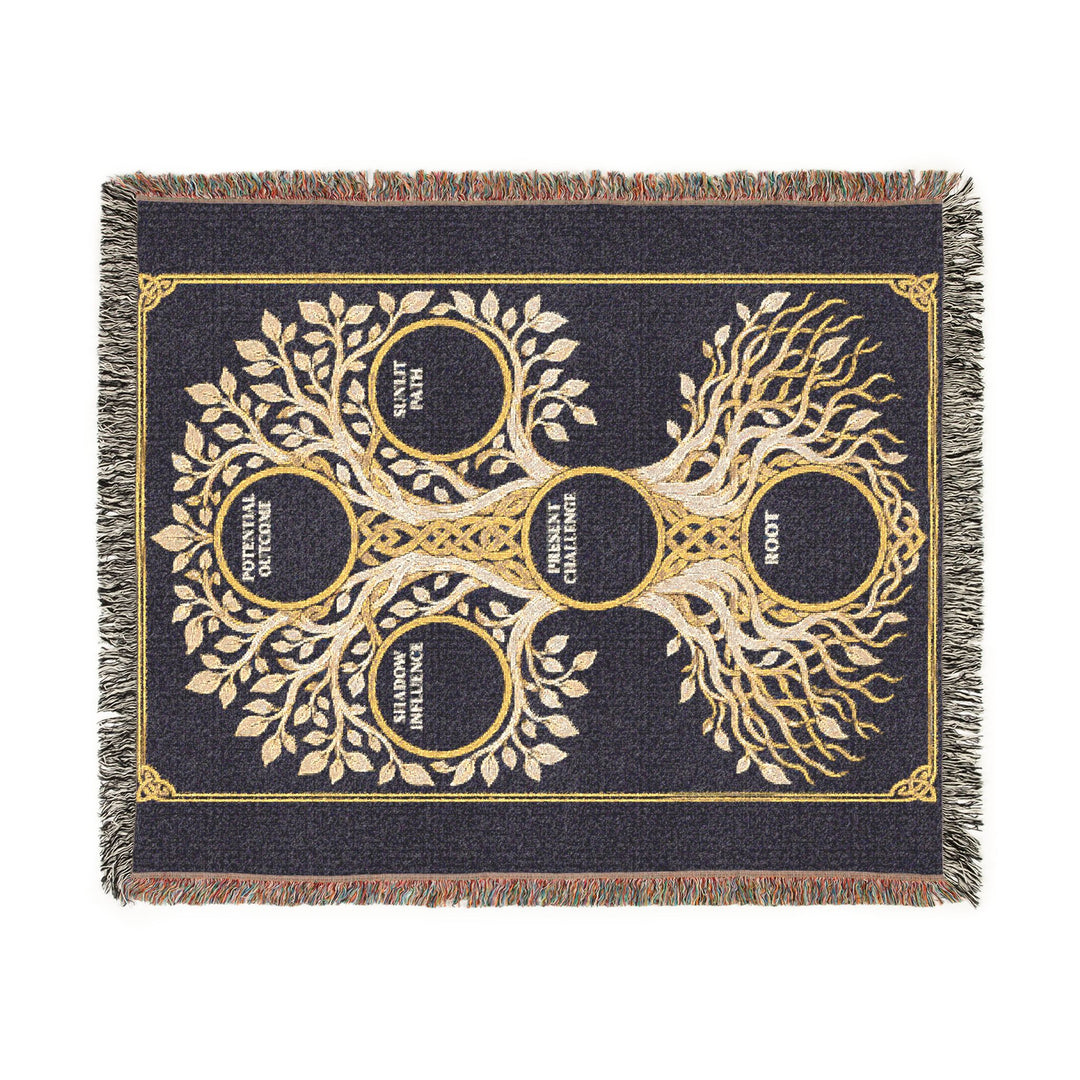 RuneScope Yggdrasil Rune Casting Blanket — Midnight — full design mockup