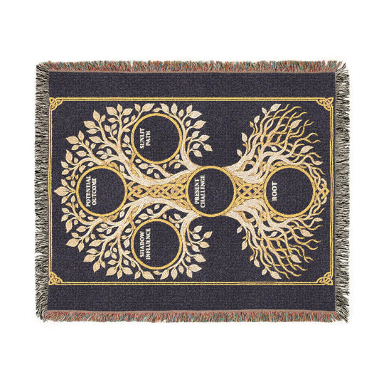 RuneScope Yggdrasil Rune Casting Blanket — Midnight — full design mockup