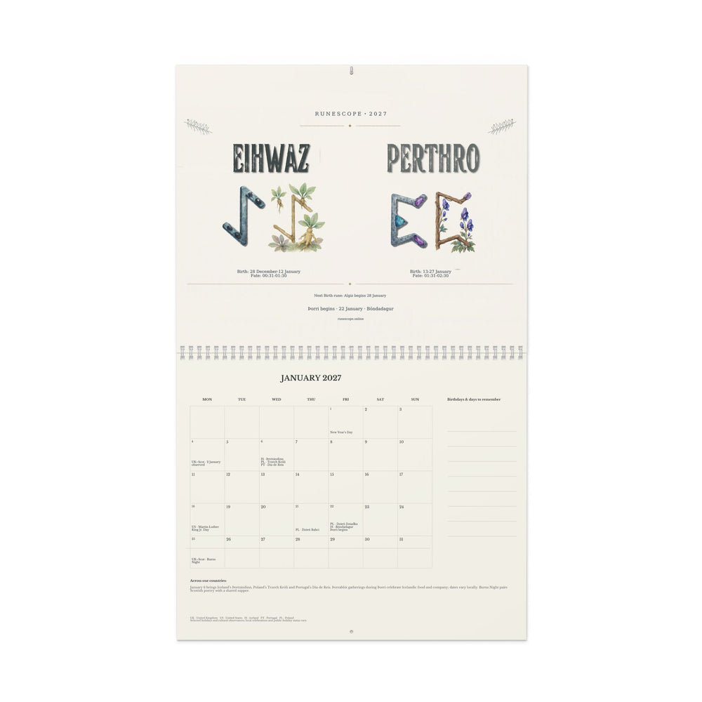 RuneScope 2027 Wall Calendar — Birth & Fate, Holidays & Traditions