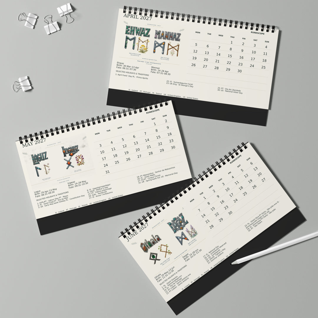 RuneScope 2027 Desk Calendar — Birth & Fate, Holidays & Traditions