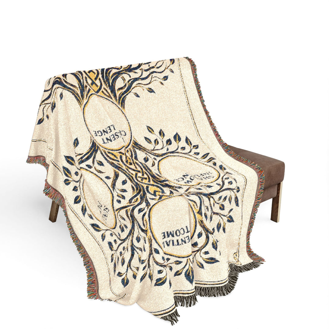 RuneScope Yggdrasil Rune Casting Blanket — Ivory — draped over a chair