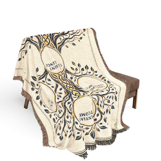 RuneScope Yggdrasil Rune Casting Blanket — Ivory — draped over a chair