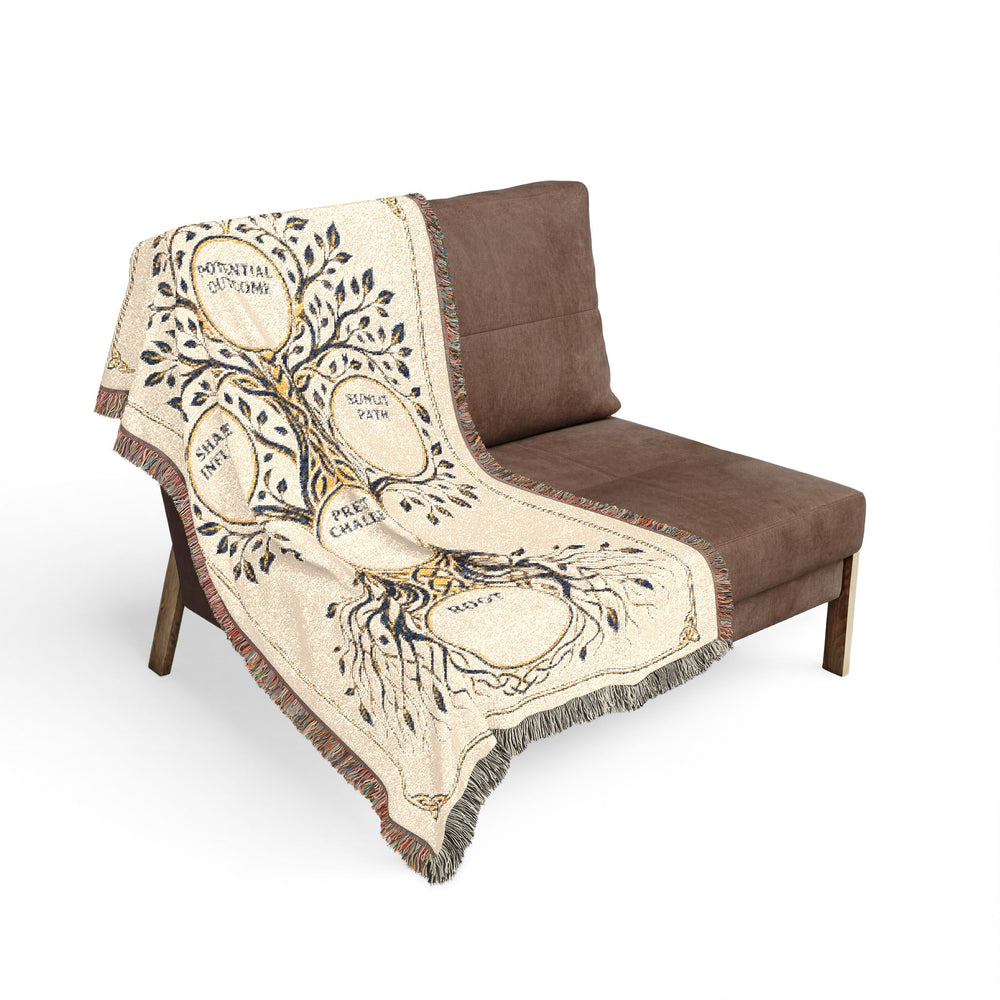 RuneScope Yggdrasil Rune Casting Blanket — Ivory — draped over a chair