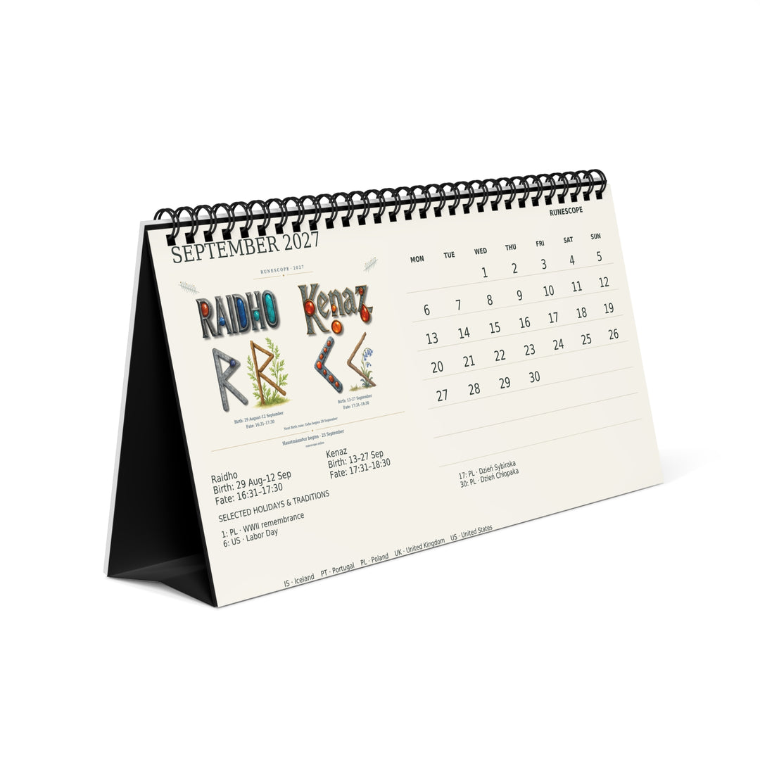 RuneScope 2027 Desk Calendar — Birth & Fate, Holidays & Traditions