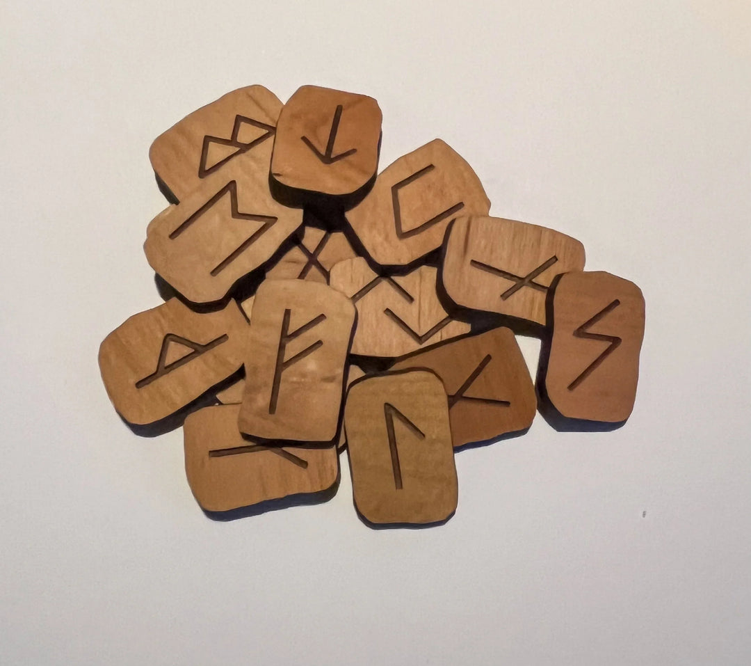 Elder Futhark Rune Set — 25 Handcrafted Pieces in custom Satin Box
