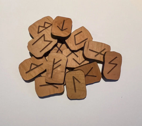 Elder Futhark Rune Set — 25 Handcrafted Pieces in custom Satin Box