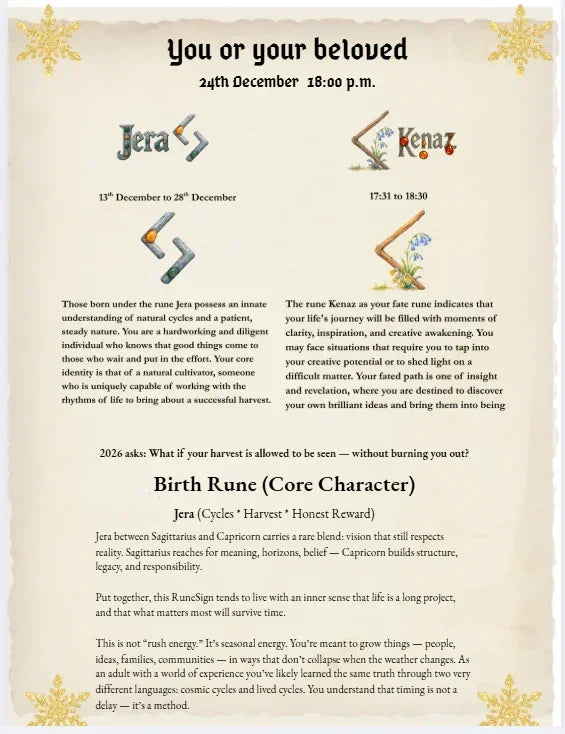 Personalized Birth/Fate RuneScope chart with 2026 Forecast