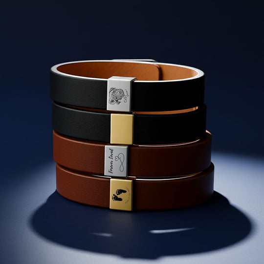 Loved by Engraved Men's Leather Bracelet