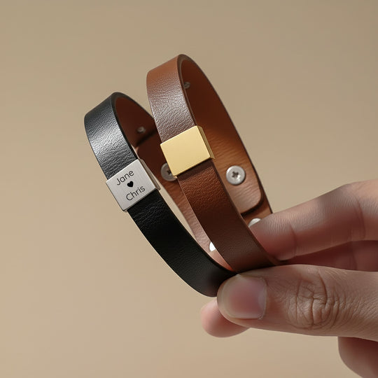 Loved by Engraved Men's Leather Bracelet