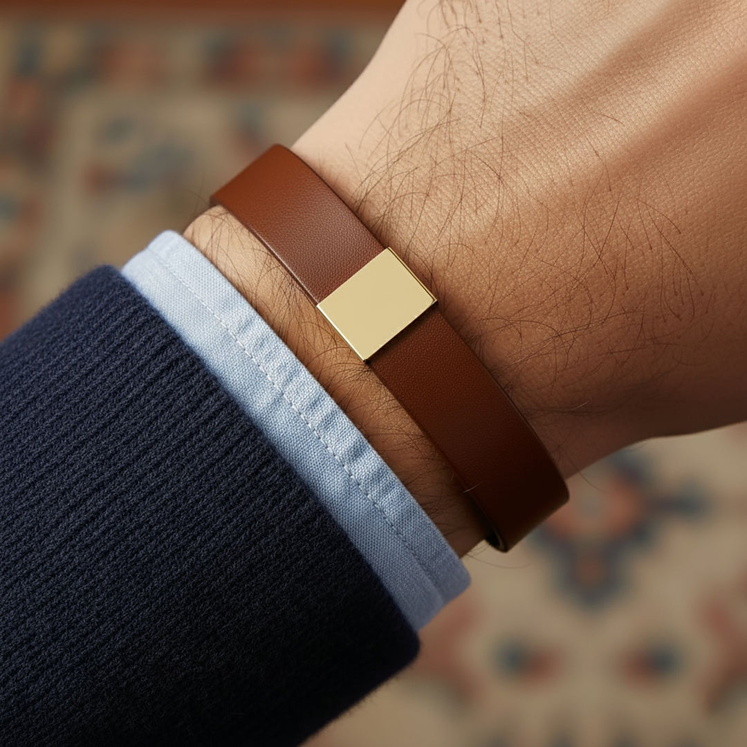 Loved by Engraved Men's Leather Bracelet