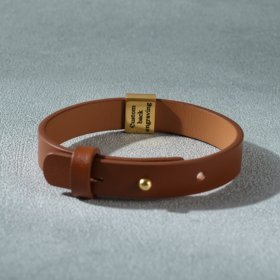 Loved by Engraved Men's Leather Bracelet