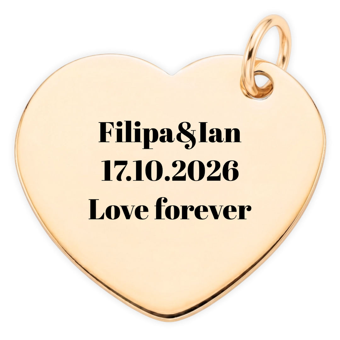 Loved By heart pendant optional back engraving close-up in bold lettering