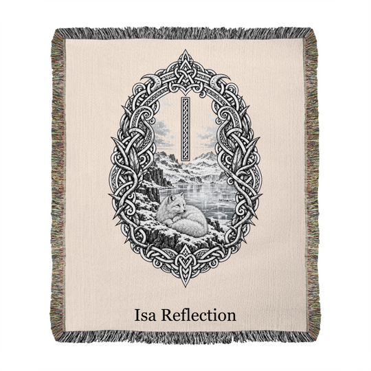 Isa rune woven blanket mockup showing serif lettering