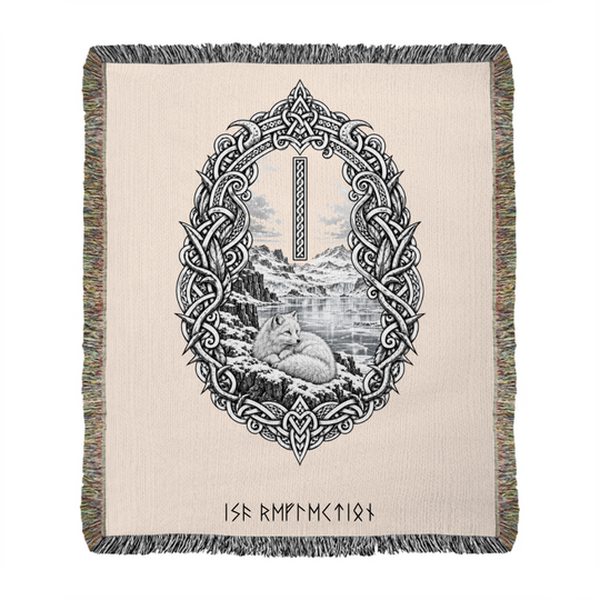 Isa rune woven blanket mockup showing RuneScope Pointed lettering